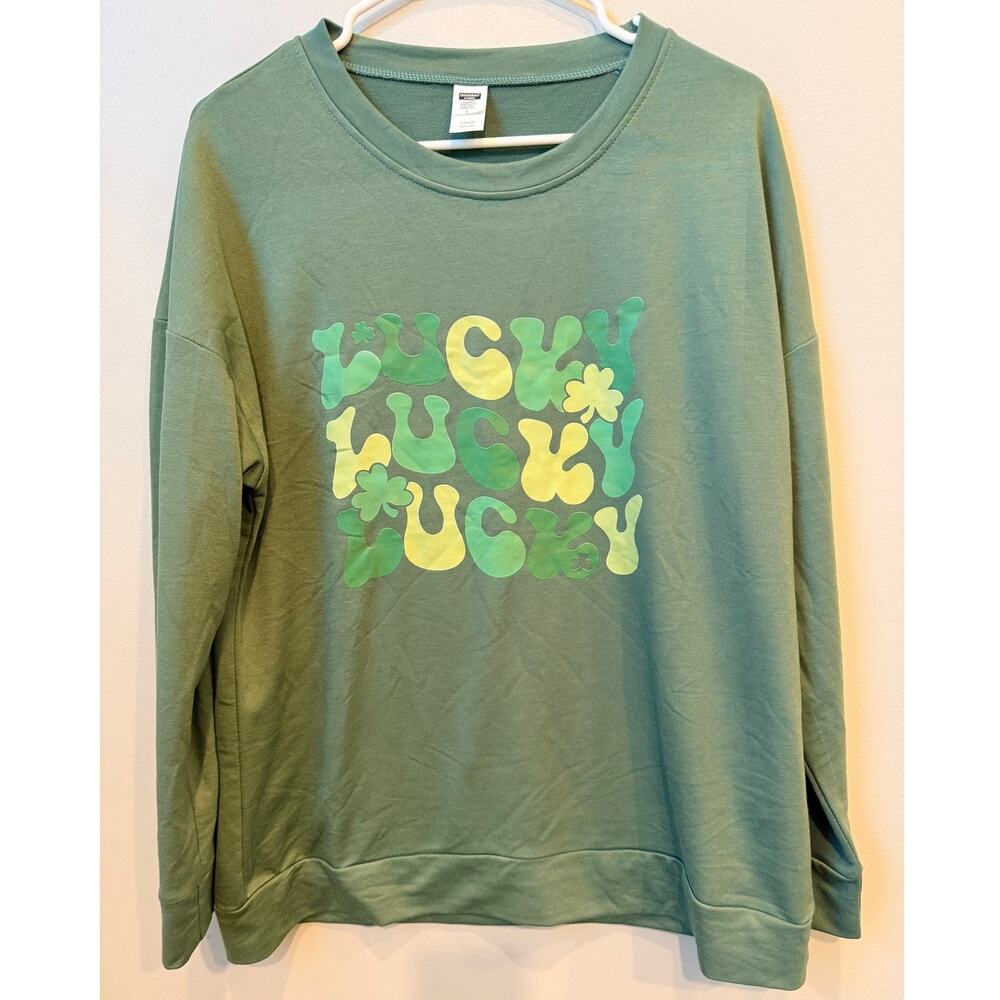 Digiprint Apparel Lucky Shamrock St Patricks Day Green Sweatshirt Size L Groovy